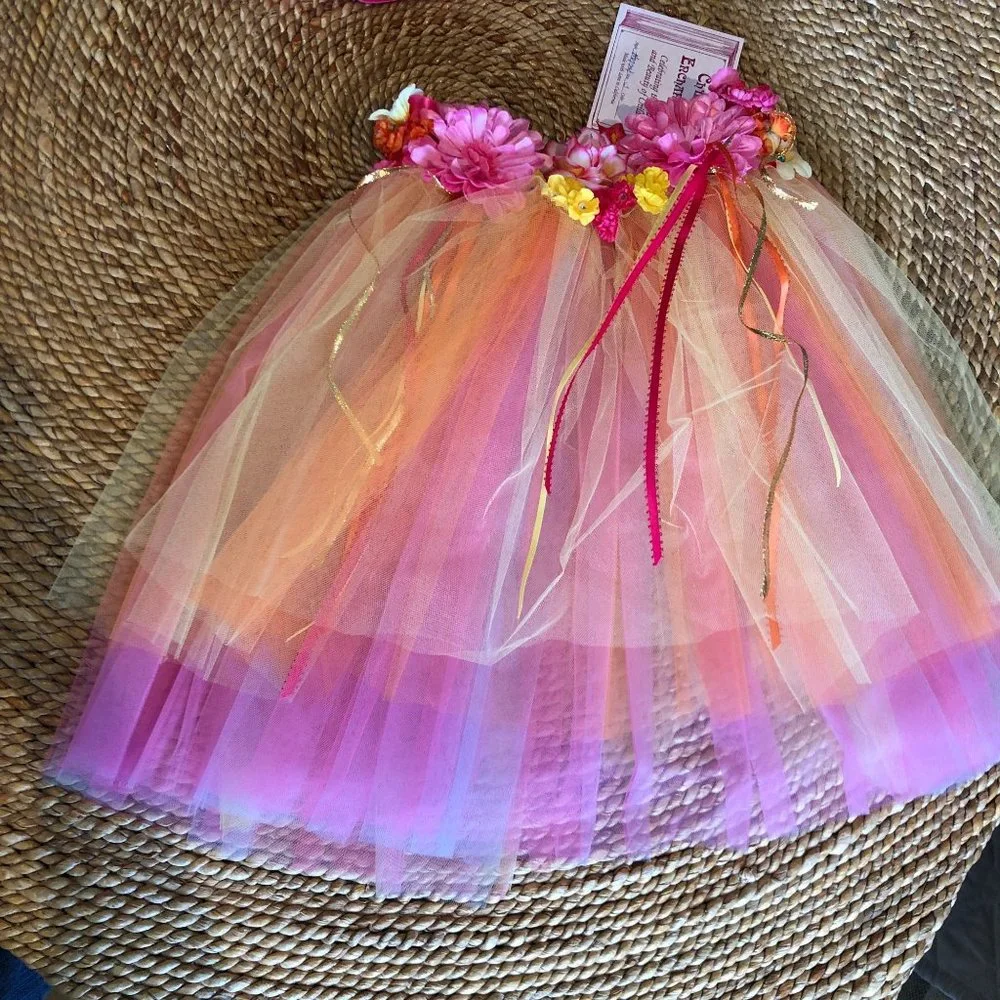 Childhood Enchantment Small Orange Pink Sherbet Leotard & Tutu Floral‎ Ribbon